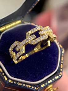 1pc 925 Sterling Silver Fashionable Personalized Semicircle Chain Ring, Suitable For Women's Daily Commute, Party And Other Occasions, High Quality, Exquisite Jewelry Gift - Gold - View 4