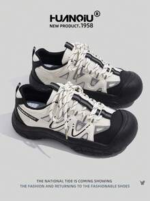 HUANQIU 2025 New Women's Shoes, Hiking Shoes, Ladies' Sports Shoes, Chunky Sneakers, Mesh Breathable White Shoes, Versatile, Light And Comfortable, Lace-Up Soft-Soled Casual Shoes, Running Shoes, Black And White Four Seasons Shoes