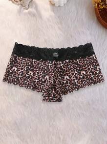 4 Stücke/Packung mit Kirsch- und Leopardenmuster, einfarbig, eleganter reifer Charme, luxuriös romantisch, französische Spitze Splice nahtlose atmungsaktive Damen-Höschen