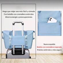 Bolsa de viaje plegable de gran capacidad para mujer, bolso de hombro portátil para ejerciciO, MULTIFUNCIONAL de gran capacidad. - Celeste - Ver 4