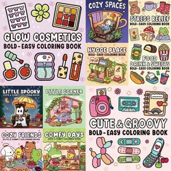 كتاب تلوين للبالغين والمراهقين ، أيام مريحة وعالم الجمال المضيء و التغلب على التوتر وركن صغير و أصدقاء مريحون و لطيف و هادئ - أوراق فضفاضة ، العودة إلى المدرسة ، لوازم المدرسة