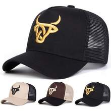 1pc Men's Rhinestone Embroidered Baseball Cap, Outdoor Sports Trucker Hat, Adjustable Sun Protection Casual Mesh Cap, Suitable For Spring/Autumn Traveling, Beach, Party,Festival,Holiday - Multicolor - View 7