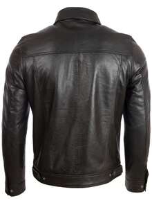 AVIATRIX Men's Real Leather Trucker Biker Jacket AGQ5 - Black - View 5
