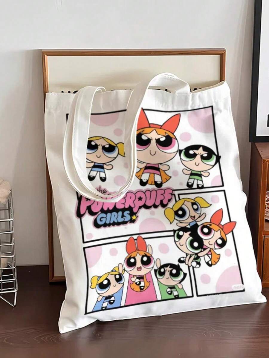 The Powerpuff Girls Shoulder Bag, Casual Tote Bag, Cartoon Student Large Capacity Canvas Shoulder Bag, Handbag