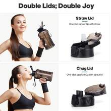 UKEIN Half Gallon Water Bottle With Storage Sleeve, 74oz Large Water Bottle With 2 Lids(Straw Lid And Chug Lid), Big Sports Water Jug For Gym With Strap, Drink Container With Handle - 深藍 - 查看 3