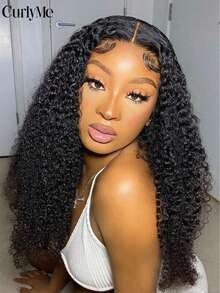 Peluca CurlyMe de cabello crespo y sin pegamento, con microcapucha 9x6, encaje transparente con nudos diminutos, cabello predecolorado, 180% de densidad, longitud de 16-28 pulgadas, con encaje frontal precortado y preaclarado, color natural para mujeres - SNatural - Ver 4