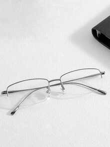 Ultra Light Half Frame Anti Fatigue Glasses For Men Women Non-Prescription Pc Lenses Fashion Glasses, Rectangular Design, Stainless Steel Material, Suitable For Various Occasion, Glasses Case Included - Multicolor - View 13