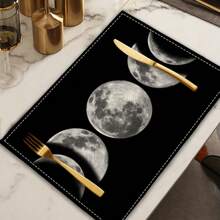 1 pièce Nappe de la série Lune, 4 pièces Sets de table imprimés Lune, convient pour les festivals, les fêtes, les anniversaires, les dîners, les cuisines, les salles à manger, la décoration de la maison toute l'année, drapeaux de table
