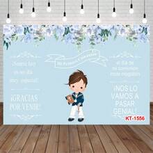 My First Backdrop Birthday Party Decor Baptism Gold Cross God Bless Photography Background
