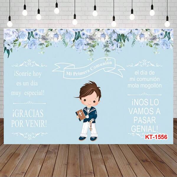 My First Backdrop Birthday Party Decor Baptism Gold Cross God Bless Photography Background
