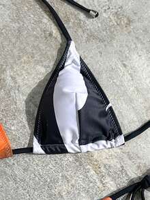 女士沙滩度假套装，Y2K风格比基尼，露背系带泳裤，斑马纹渐变印花比基尼泳衣，适合音乐节和假日穿着 - 彩色 - 查看 5