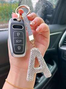 Llavero con letra del alfabeto adornado con rhinestones brillantes - Colgante de cristal de la suerte, accesorio de aleación brillante para bolsos y mochilas - Regalo perfecto para cumpleaños y ocasiones especiales, llavero, anillo, accesorio para bolso, mochila, coche, pendiente para mujeres y niñas, accesorios para billetera y bolso, letra inicial del alfabeto de la A a la Z