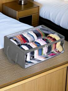 1pc Minimalist Transparent Visible Doll Clothes/Socks Multifunctional Foldable Underbed Storage Box, Hat Hanging Bags