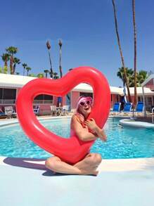 1pc Inflatable Heart Shaped Swimming Ring, Suitable For Water Sports, Pool Party Fun, Floating Water