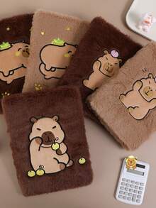 Caderno de pelúcia fofo de capivara, tamanho 32K/A5, 1 unidade, para uso em escritório, material escolar, caderno para estudantes, estilo aleatório. - A5 - Ver 2