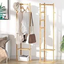 Unho Bamboo Clothing Rack Corner Coat Rack Stand Hall Trees Free Standing Clothes Hanging Rail Garment Rack With 2 Shees 3 Hanger Hooks And Pants Hanger For Entryway Bedroom Living Room - As Pic - View 3