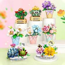 Cute Succulent Plant Pot Set, Terrarium Decoration, Including Blue Ice Lotus, Haworthia, Campanula, Giftware Sculpture, Creative Home DIY Decoration, Suitable For Valentine's Day, Spring Festival, School Opening Gifts, Interesting Blocks