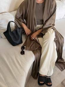 1 件纯色缎面束腰束腰带优雅女士长裙长袍 Abaya，端庄