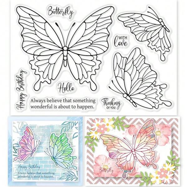 MAGICALCUTDIE 1sheet Happy Birthday Butterfly Clear Stamps Blessing Words Silicone Clear Stamp Seals For Cards Making Scrapbooking Photo Journal Album Tion Scrapbooking Storage