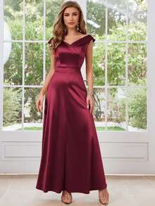 MUXXN 1950s Vintage Satin V-Neck Cocktail Dress - Burgundy - View 1