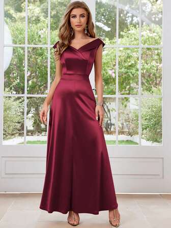 MUXXN Vintage 1950's Satin V-Neck Cocktail Party Dressy Dresses