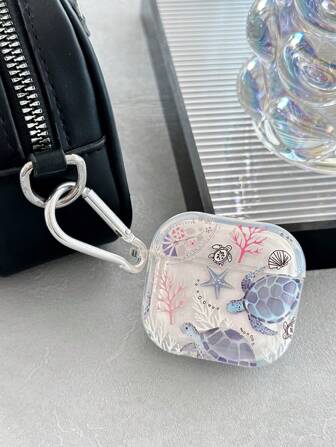 Turtle, Shell, Coral Earphone Case, Ocean Element Earphone Case, Transparent Earphone Case With 1 Earphone Case Hanger, Compatible With AirPods Case, Headphones, Compatible With AirPods Pro 3 Case, Compatible With AirPods Pro (2nd Generation), Compatible With AirPods 3, Compatible With AirPods Pro, Compatible With AirPod 1/2, Compatible With AirPods 4 Case Cover
