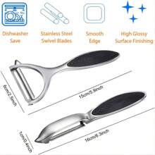 2 Packs Stainless Steel Vegetable & Fruit Peelers With Anti-Slip Handles And Sharp Blades - Metal Straight Edge Peelers For Precision Peeling, For Food Contact, Kitchen Gadgets