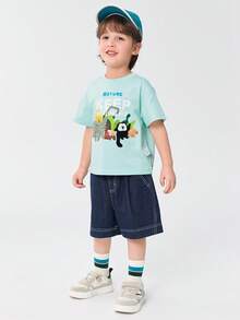 Balabala Young Boys Summer T-Shirts, Animal Graphic Print Cotton Short Sleeve T-Shirts - Powder Blue - View 3