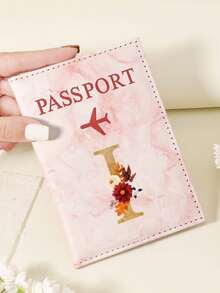 1pc A-Z 26 Letters Fashionable Letter Print Stylish Burgundy Passport Cover, Premium PU Leather Passport Wallet With Multi-Card Pockets For Credit Cards, Boarding Passes, And IDs, Compact And Portable Travel Essentials Organizer For Women, Men Graduation - Pink - View 48