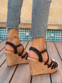 Damen Sommer Riemen Weiche Kork Keilsandalen - Offene Zehenform, High Heel Dicke Plateau Khaki Erhöhung Höhe Sandalen, Lässig Strand Essentiell, Gewebte Sandalen