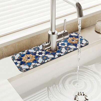 1 pièce Tapis de séchage de couverts style bohème vintage, tapis d'égouttage imperméable pour la cuisine et la salle de bain, tapis absorbant l'eau pour le robinet de la salle de bain, la cuisine et la décoration de table, parfait pour les cadeaux de fête, peut être offert en cadeau