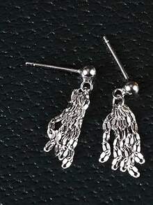 1 Pair S925 Sterling Silver Shiny Ball Tassel Earrings, Graceful Unique Gift Jewelry, Elegant Earrings As Friends/Birthday Gift - Tassel - View 5