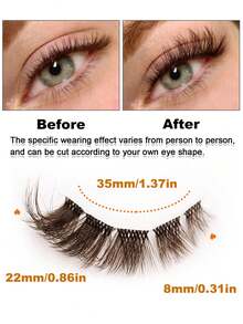Rikuaild 6 cặp mi giả lông chồn màu nâu tự nhiên kiểu mắt mèo, dải mi trong suốt, mềm mại và dày dặn, tạo nên đôi mắt quyến rũ. - Lông mi  mắt mèo - Xem 3