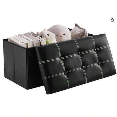 Taburete de almacenamiento plegable, reposapiés con cojín de taburete, taburete de almacenamiento grande multifuncional plegable, taburete de almacenamiento para zapatos con asiento, adecuado para sala de estar, dormitorio, taburete de almacenamiento tapizado con funda, para guardar ropa, zapatos, etc., asiento plegable, ahorro de espacio, decoración interior del hogar moderna, montaje rápido y fácil.