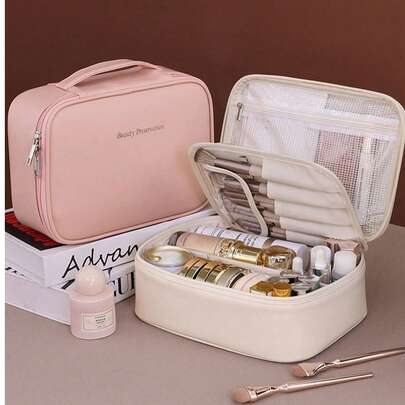 1 Túi đựng đồ trang điểm du lịch mùa hè chống thấm nước, Túi đựng mỹ phẩm lưu trữ nhiều lớp có thể tháo rời, Túi đựng đồ vệ sinh cá nhân di động cho phụ nữ, nam giới, bạn gái, mẹ, thích hợp cho du lịch, bãi biển, đồ trang điểm gia đình, phụ kiện phòng tắm khi trở lại trường