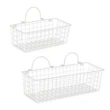 Asst Antique White Wire Wall Basket Set/2