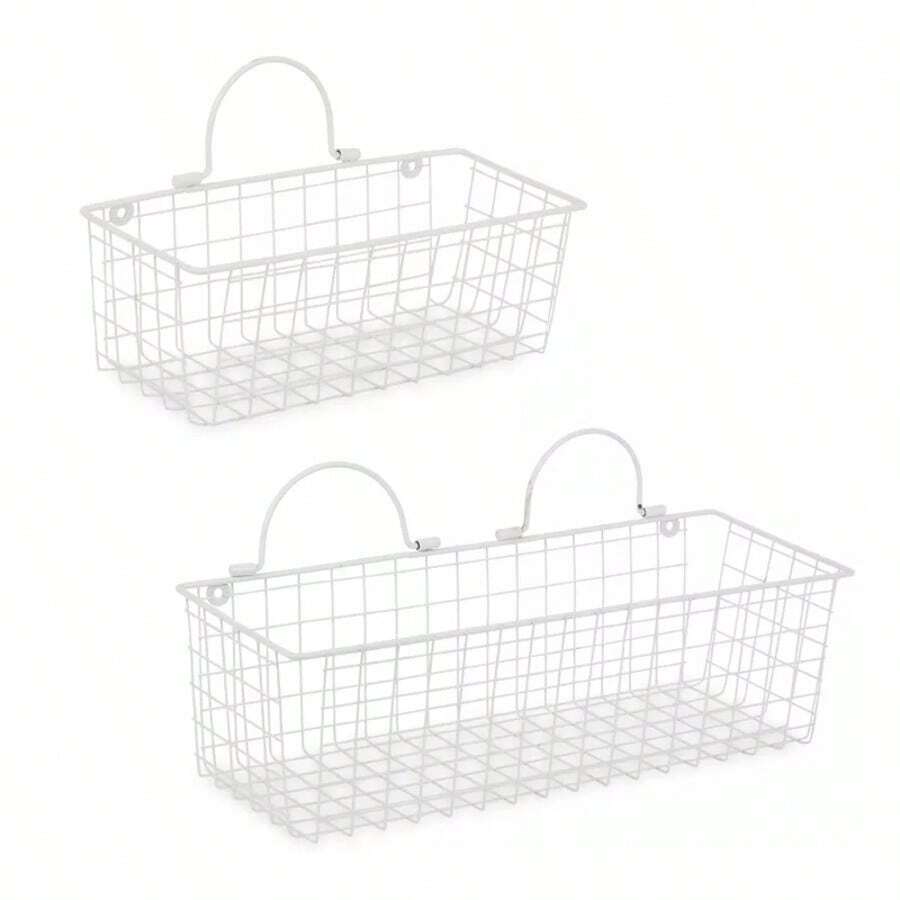 Asst Antique White Wire Wall Basket Set/2