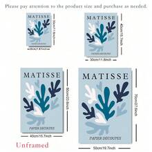 1/3 件植物花卉抽象蓝色马蒂斯墙面艺术印刷帆布画北欧海报墙画客厅家居装饰简约客厅装饰，展览海报可选框架 - 彩色 - 查看 2