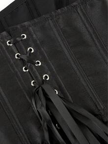 提花缎面无袖背心短款上衣紧身胸衣俱乐部装短款束胸上衣，适合派对、狂欢节、万圣节和其他节日 - 黑色 - 查看 5