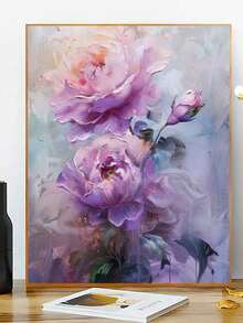 1 套充满活力的花卉艺术 DIY 数字油画套件，无框架，客厅和卧室的家居装饰，释放创造力，无需绘画经验，精美的艺术品，可作为节日和生日礼物，40 X 50 厘米 - 淡紫色 - 查看 3