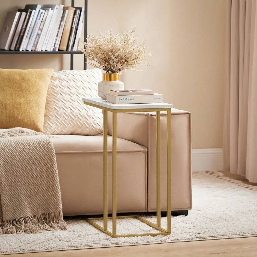 SoBuy FBT87-G Side Table Sofa Table Coffee Table Laptop Table Bedside Table Nursing Table With Golden Metal Frame W X H X D Approx. 48 X 62 X 30 Cm - Gold - View 1