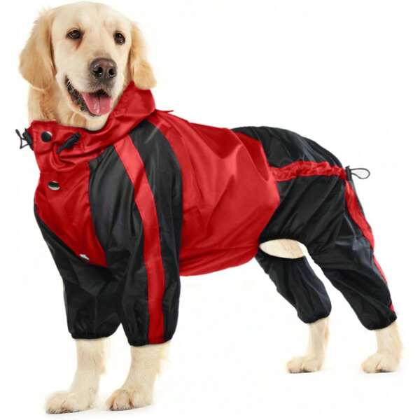 Chubasquero para perros grandes, impermeable, ligero, poncho ajustable de 4 patas con capucha, chaleco impermeable para perros a prueba de nieve.