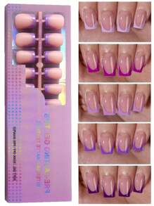 Juego de 150 piezas de puntas de uñas de gel para manicura francesa en forma cuadrada corta de color morado, 15 tallas, pegatinas de gel suave para uñas, extensión de uñas acrílicas, DIY, ideal para mujeres, accesorios para uñas