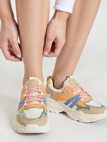 Chunky Multicolor Sneakers With Glitter Detail - Orange - View 3