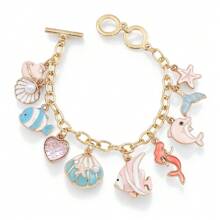 1pc Ocean Style Seahorse Turtle Dolphin Starfish Sea Snails Scallop Conch Charm Pendant Bracelet Chain, Marine Animal Bracelet Unisex Friendship Jewelry Gift