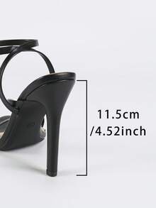 Jin Bei Qi 春夏女士露趾交叉绑带踝带高跟凉鞋,仿皮材质,时尚优雅,适合派对,性感黑色高跟鞋 - 黑色 - 查看 9