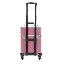 Rolling Makeup Train Case, Cosmetic Trolley With Keys, Hairdressing Travel Case - Pink - View 10