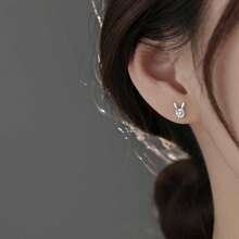 1 Pair Minimalist Luxury Shiny Zirconia Rabbit Ear Cuff Earrings, Fashionable Unique Design For Women - Silver - View 4