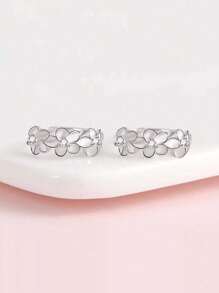 BALMORA A Pair Of Sterling 925 Silver Fashionable Elegant Cute Flower Ear Hoops Earrings For Women Daily Wearing Friendship Party Jewelry Gift