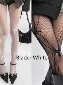 1 Piece Of Women's Lolita Spider Lace Patchwork Transparent Pantyhose, Personalized And Fashionable Long Tube Socks